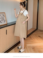 เดรสคลุมท้องแฟชั่นเอี๊ยมหลอก สายหนัง มีกระเป๋าข้าง ช่วงท้องปรับขนาดได้ สีและแบบสวยมาก M L XL XXL