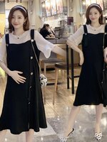 เดรสคลุมท้องแฟชั่น ผ้าชีฟอง เอี๊ยมหลอก ช่วงบนแขนเป็นซีทรู น่ารักเลยค่ะ M L XL XXL