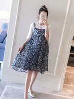 เอี๊ยมกระโปรง+เสื้อ ผ้าชีฟอง เนื้อนิ่ม สายหนัง มาพร้อมเสื้อแขนระบาย น่ารักมากค่ะ M L XL XXL