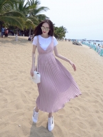 เอี๊ยมกระโปรงคลุมท้องยาว อัดพรีท ผ้าชีฟองเนื้อดี ด้านหลังยางยืดกระชับดูดีมากค่ะ M,L,XL,XXL