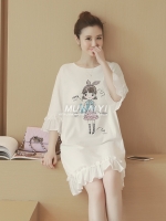 ชุดคลุมท้องน่ารักๆ ใสๆ ลายเด็กน้อย เนื้อผ้าดี แขน 3ส่วน ต่อระบายช่วงปลาย M,L,XL,XXL