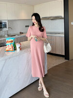 เดรสคลุมท้องแฟชั่นสบายๆ แขนสั้น ดูดี ผ้าทิ้งตัว มีน้ำหนัก เนื้อดีค่ะ M L XL XXL