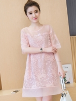 เดรสคลุมท้องแฟชั่น ซีทรู ปักลายมงกุฎประดับด้วยลูกปัด มีซับใน M,L,XL,XXL