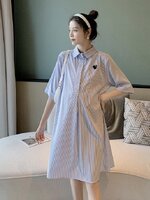 เดรสคลุมท้องแฟชั่น คอปก แขน3ส่วน กระดุมแกะให้นมได้ มีกระเป๋าหน้า เนื้อผ้าใส่สบาย M L XL XXL