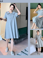 เดรสคลุมท้องแฟชั่น ปกใหญ่แต่งขอบปก ผ้ายืดตัว ใส่สบายมากค่ะ กระดุมแกะให้นมได้ M L XL XXL