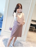 เอี๊ยมกระโปรงคลุมท้อง +เสื้อลูกไม้แขน4ส่วน ชุดสวยหรูน่ารัก ใส่ได้หลายงาน M,L,XL,XXL