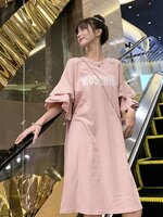 ชุดคลุมท้องแฟชั่นเกาหลี แขนระบาย 2 ชั้น ผ้าเนื้อนิ่ม ทรงน่ารักมากค่ะ M L XL XXL