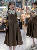 เดรสคลุมท้องแฟชั่น เอี๊ยมหลอก แขนตุ๊กตา ทรงดี น่ารัก รอบท้องรอบรับได้ถึงคลอด M L XL XXL