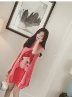 ชุดคนท้อง ผ้าชีฟอง สีชมพู สตอเบอรี่ ลายเด็ก L,XL