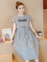 เดรสคลุมท้องแฟชั่นเปิดให้นม ผ้ายืดนิ่มมาก เปิดให้นมแบบง่าย มีเชือกปรับขนาดด้านหน้า