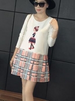 ชุดคลุมท้อง แขนยาว ท่อนล่างลายสก๊อต ผ้าดี น่ารัก L,XL