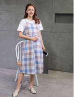 เอี๊ยมกระโปรงคลุมท้องยาว ลายสก๊อต สีสันน่ารัก + เสื้อยืดสีขาว M,L,XL,XXL