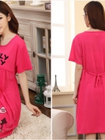 ชุดคลุมท้องเปิดให้นม สีชมพูเข้ม ลายหมีน้อย L