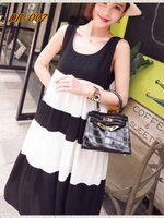 ชุดคลุมท้องแขนกุด ลายขาว-ดำ M,L,XL