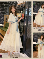 ชุดคลุมท้องแฟชั่นเกาหลี ผ้าชีฟอง แขนระบาย เชือกผูกที่อกน่ารักมาก มีซับใน สวย ดูดี ครบจบด้วยชุดนี้ M L XL XXL