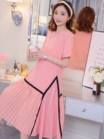 เดรสคลุมท้องแฟชั่น ช่วงบนเป็นผ้ายืดเนื้อนิ่ม ใส่สบาย ช่วงล่างตัดเส้น เป็นชีฟองอัดพรีท M L XL XXL