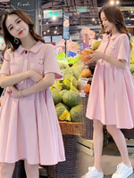 เดรสคลุมท้องแฟชั่นเกาหลี คอปกมีกระดุม ช่วงบน ผ้านิ่ม ใส่สบายๆม่ร้อน รอบท้องระบายได้เยอะใส่ได้ถึงคลอด M L XL XXL