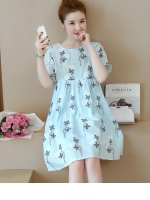 ชุดเดรสแฟชั่นเปิดให้นม ลายน่ารัก งานดี แขนระบาย มีเชือกผูกหลัง M,L,XL,XXL