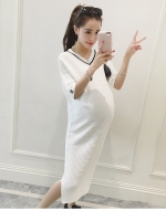 ชุดคลุมท้องแฟชั่นน่ารัก คอวี ผ้าลายนูนเนื้อดี ใส่สบาย เรียบหรู ดูแพง M L XL XXL