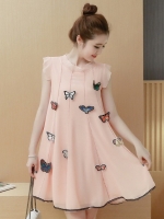 ชุดคลุมท้อง ผ้าชีฟอง ชมพู ประดับด้วยผีเสื้อตามตัว เริ่ดมาก มีซับในทั้งชุด M,L,XL,XXL