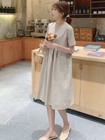 เดรสคลุมท้องแฟชั่น ผ้าดีมาก มีน้ำหนักทิ้งตัวสวย แขนสั้น มีกระดุมแกะได้ มีกระเป๋าข้าง M L XL XXL