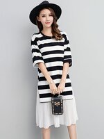 ชุดคลุมท้องเปิดให้นม แขน3ส่วน ผ้าเนื้อนิ่ม ช่วงกระโปรงซ้อนด้วยผ้าชีฟองอัดพรีท สวยมาก M L XL XXL