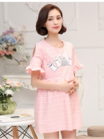 ชุดคลุมท้อง ชมพูลาย พิมพ์ลายแมว น่ารักสดใส M,L,XL