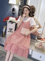 ชุดคลุมท้องแฟชั่นแขนสั้น เอี๊ยมหลอกเย็บติดเป็นชุดเดียวกัน น่ารัก ผ้านิ่มมาก M L XL XXL 3XL 4XL