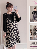 เดรสคลุมท้องแฟชั่นเกาหลี เอี๊ยมหลอก ผ้าชีฟอง ลายหัวใจน่ารัก ทรงสวย ดูดีมากค่ะชุดนี้ M L XL XXL