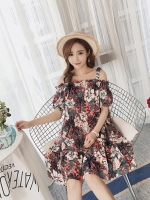 เดรสคลุมท้องสไตล์เกาหลี เปิดไหล่ ลายสวย ซ่อนหุ่นได้ดี ดีงามมากค่ะ M L XL,XXL