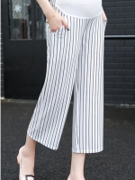 กางเกงทำงานคนท้องสไตล์เกาหลี 5ส่วน ผ้าเนื้อดีมีน้ำหนัก มีกระเป๋าข้าง มีผ้าพยุงครรภ์มีสายปรับขนาด สีขาว M,L,XL,XXL