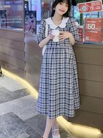 ชุดคลุมท้องเปิดให้นม คอบัว 2 ชั้น แกะกระดุมเปิดให้นมได้ลายสก๊อตน่ารัก ใส่ได้ถึงหลังคลอด M L XL XXL