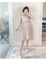 เดรสคลุมท้องแฟชั่นเกาหลี ผ้าตาข่าย ปักลายดอกไม้ ทรงระบาย ชุดสวยหรู M L XL XXL