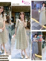 ชุดคลุมท้องเปิดให้นม คอบัว 2 ชั้น แกะกระดุมเปิดให้นมได้ลายสก๊อตน่ารัก ใส่ได้ถึงหลังคลอด M L XL XXL