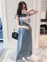 เดรสคลุมท้องแฟชั่น ชุดยาว แขนกุด ผ้าชีฟองสวยเบาสบาย M,L,XL,XXL