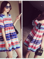 ชุดคลุมท้อง แขนระบาย น้ำเงินแดง มีโบว์ น่ารักค่ะ M,L,XL,XXL