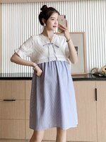 ชุดคลุมท้องเปิดให้นม ผ้าฝ้าย เปิดให้นม มีเชือกปรับขนาดครรภ์ ช่วงบนเป็นลูกไม้สวยลงตัว M L XL XXL