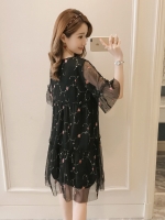 ชุดคลุมท้องเปิดให้นมแฟชั่น ผ้าชีฟอง ช่วงแขนซีทรู เปิดให้นมแนวนอน ลายดอกไม้ M L XL XXL