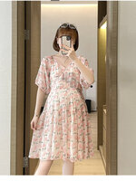 เดรสคลุมท้องแฟชั่นเกาหลี ผ้าชีฟอง ลายสวย เนื้อละเอียด เนื้อดี เปิดให้นมได้ น่ารักสดใสมากค่ะ M L XL XXL