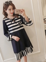 ชุดคลุมท้องเปิดให้นมแบบซิบ ผ้าชีฟอง ทำระบายที่แขน ชายกระโปรง เปิดให้นมแนวนอน M,L,XL,XXL