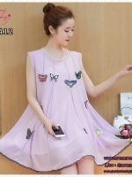 ชุดคลุมท้อง ผ้าชีฟอง ชมพู ประดับด้วยผีเสื้อตามตัว เริ่ดมาก มีซับในทั้งชุด M,L,XL,XXL