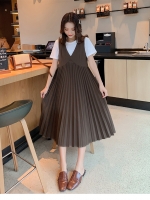 เอี๊ยมกระโปรงคลุมท้องยาว + เสื้อ ผ้ายืดทิ้งตัว ช่วงกระโปรงจีบรอบ M L XL XXL