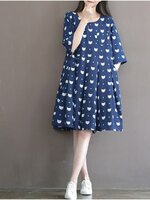 เดรสคลุมท้อง สีน้ำเงิน จิ้งจอก ทั้งชุด แขน 3 ส่วน XL,XXL