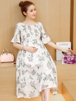 ชุดคลุมท้องเกาหลี เปิดไหล่ก็ได้ แขน3ส่วน ปลายแขนระบาย M,L,XL,XXL