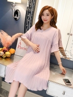 ชุดคลุมท้องแฟชั่นแขนสั้น ระบาย อัดพรีทสวย มีซับในทั้งชุด M L XL XXL 3XL