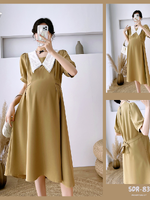 ชุดคลุมท้องแฟชั่น ผ้าชีฟอง ปกลูกไม้ แขนตุ๊กตา มีเชือกผูกหลังปรับขนาดครรภ์ สีสวย สุภาพ ใส่ได้หลากหลายโอกาส M L XL XXL