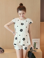 ชุดเสื้อ+กางเกงคนท้อง ผ้าชีฟอง ลายดอกไม้ 3มิติ กางเกงมีสายปรับขนาดภรรภ์ M,L,XL,XXL