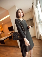 ชุดคลุมท้องแขนยาว มีซับใน ด้านข้างยาว สีดำ L,XL