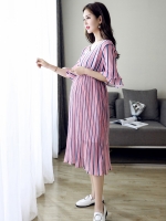 ชุดคลุมท้องเดรสสไตล์เกาหลี ช่วงล่างอัดพรีท ผ้าชีฟองใส่ได้ถึงคลอด สวยดูดีมากๆ M L XL XXL