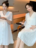 เดรสคลุมท้องแฟชั่น กระดุมหน้า ผ้าชีฟอง มีซับในชุดสวยมาก ช่วงปกทำเป็นชั้นดูดี ช่วยสวน น่ารักมากค่ะ M L XL XXL